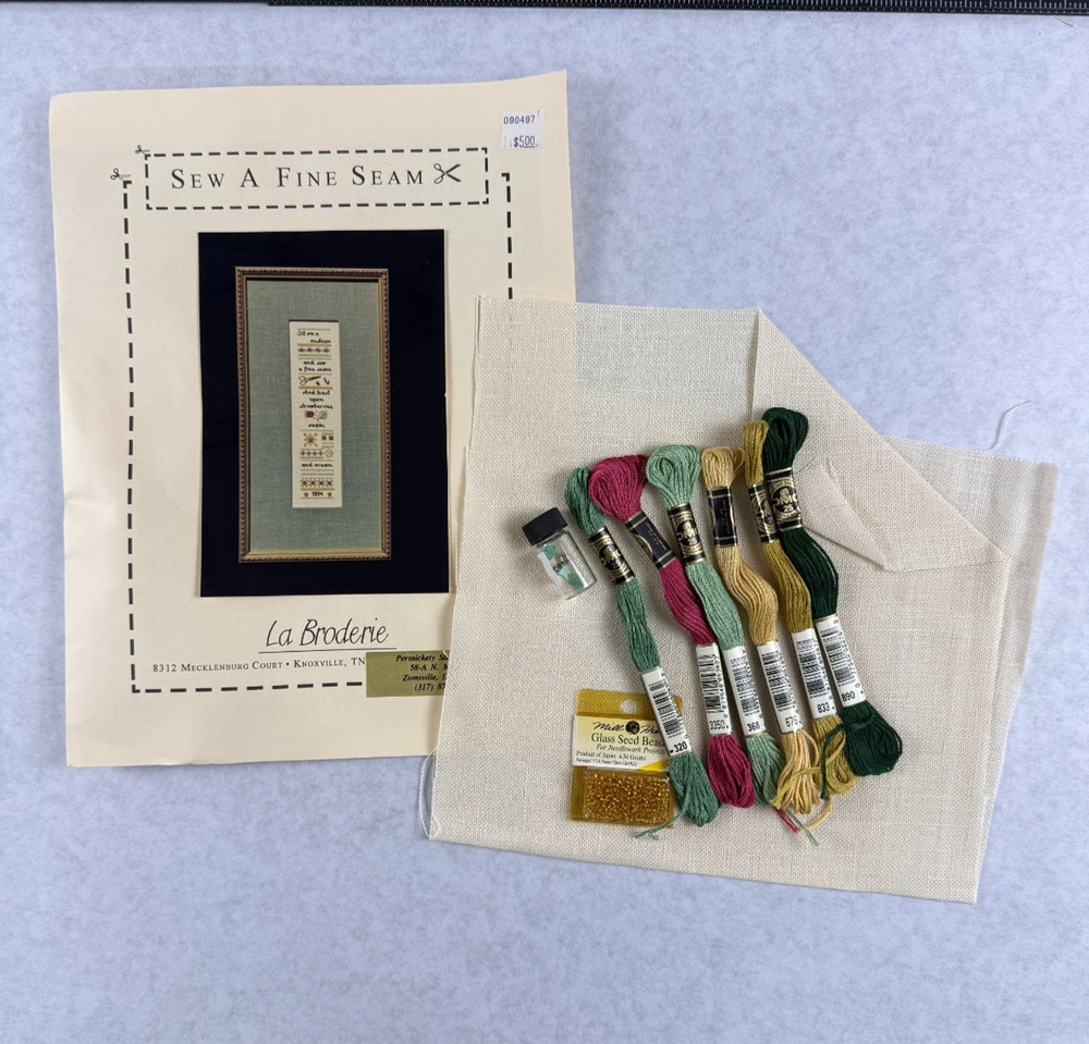 La Broderie Sew A Fine Seam Cross Stitch Chart Pattern Linen Floss Beads Charms